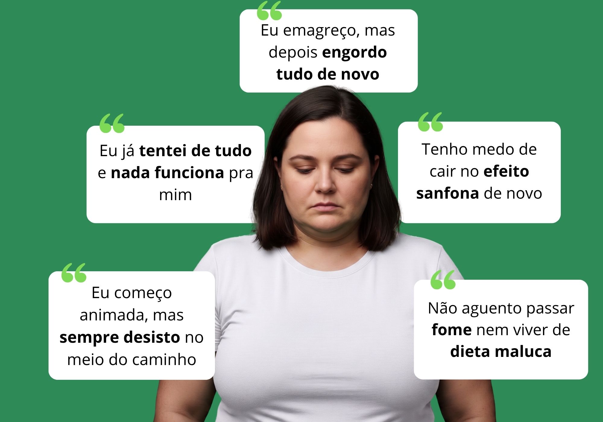 Mulher com pensamentos de autossabotagem alimentar
